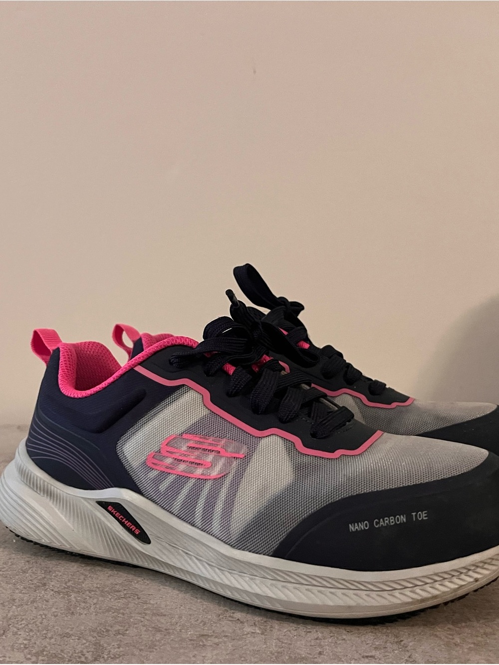 Skechers Navy and Pink Women's Athletic Sneakers with Nano Carbon Toe